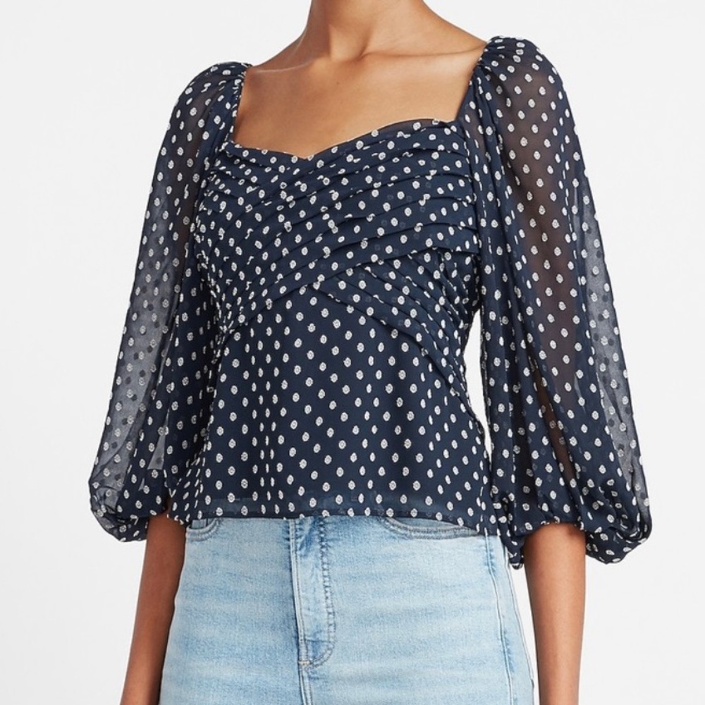 Express - Clip Dot Balloon Sleeve Top